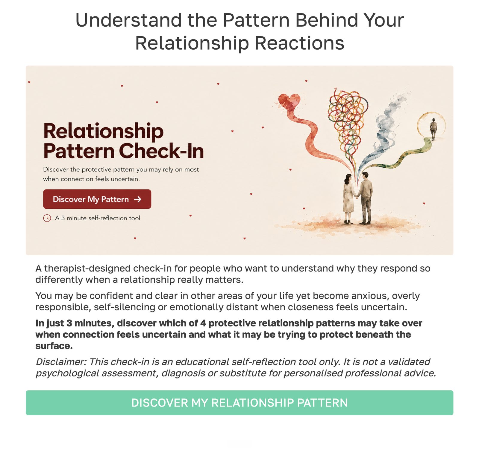 Before: a relationships-only quiz, with nowhere to go after the result.
