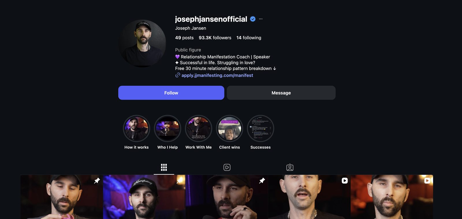 Joseph's Instagram today: 93.3K followers, on the formats we found together.